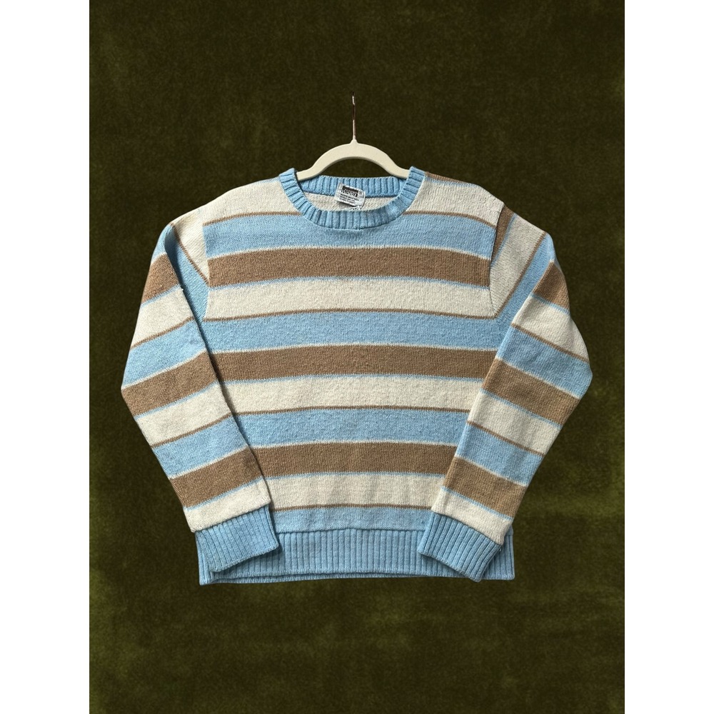 Vintage Montgomery Ward Striped Sweater Mens Medium Blue Tan 70s 80s USA Made